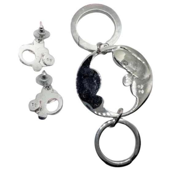 Swarovski AB Crystal Cabochon Rhinestone Silver Tone Keychain and Earrings Set - Picture 6 of 7